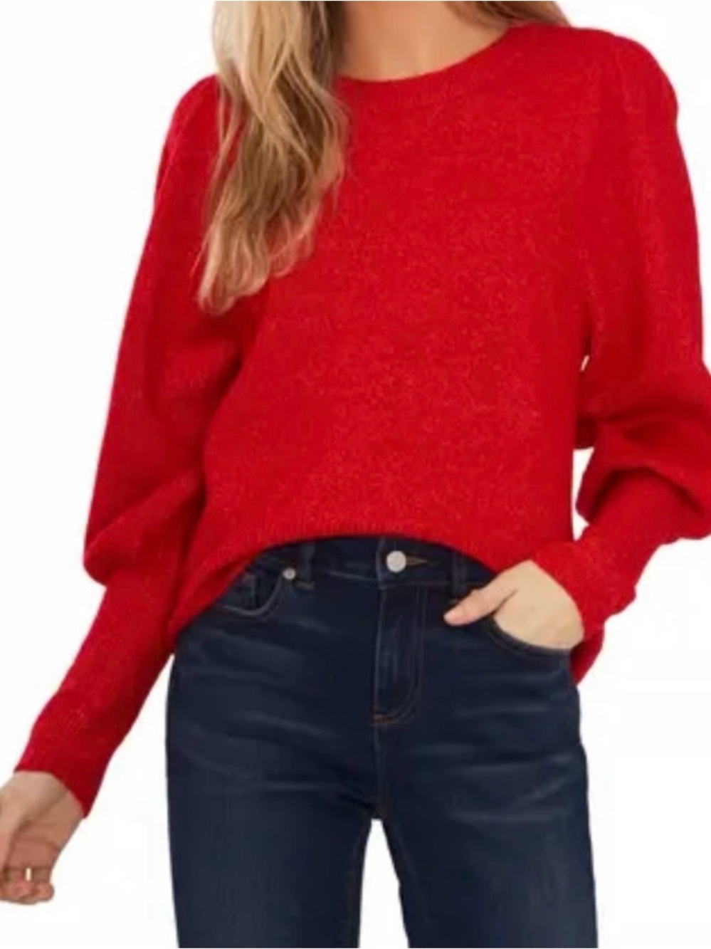 CeCe Red Women's XL Crewneck Sweater Balloon Sleeves Business Casual Festive New
